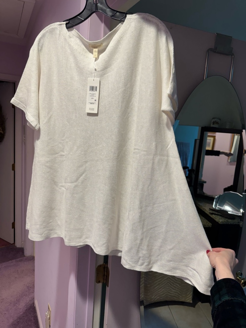 NWT! Eileen Fisher Size L White Bateau Knit Top